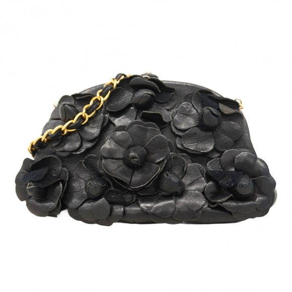 Chanel Camellia Shoulder Bag Black Lambskin Gold Hardware  Women's - Picture 1 of 10